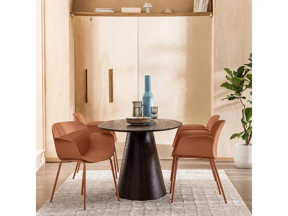 Acapulco - Lot de 4 fauteuils de table intérieur et extérieur en plastique et métal - Terracotta
