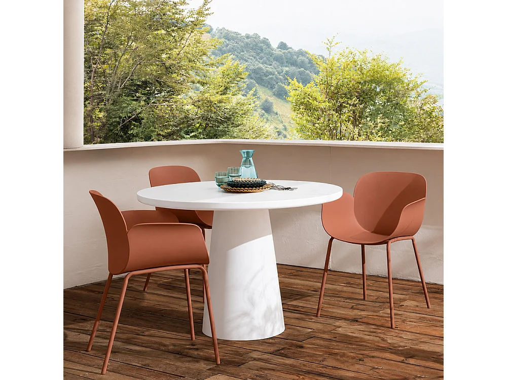 Acapulco - Lot de 4 fauteuils de table intérieur et extérieur en plastique et métal - Terracotta