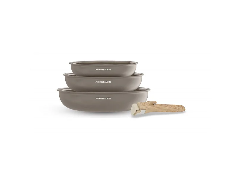 Set de 3 poêles 20-24-28 cm poignée amovible Taupe Arthur Martin AM4587