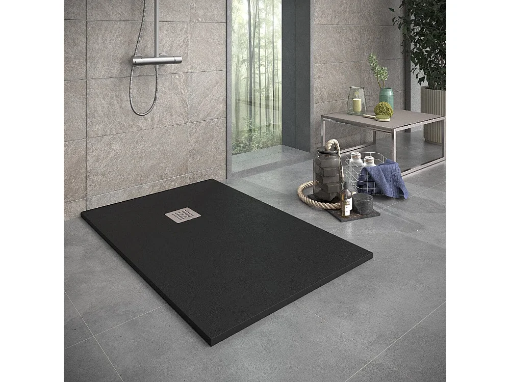 Plato de ducha resina SIERRA negro  70x120 cm rejilla acero inox.