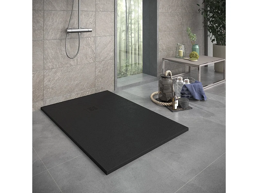 Plato de ducha resina SIERRA negro  70x140 cm rejilla color
