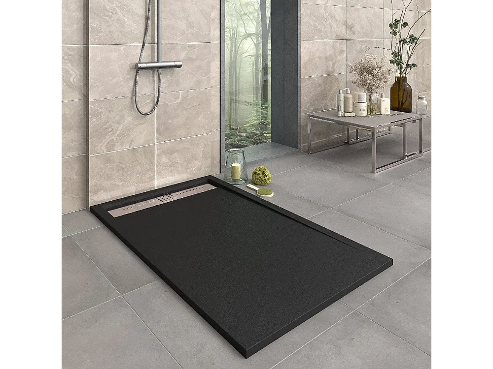 Receveur de douche 90x120 cm extra plat en résine minérale ORION noir