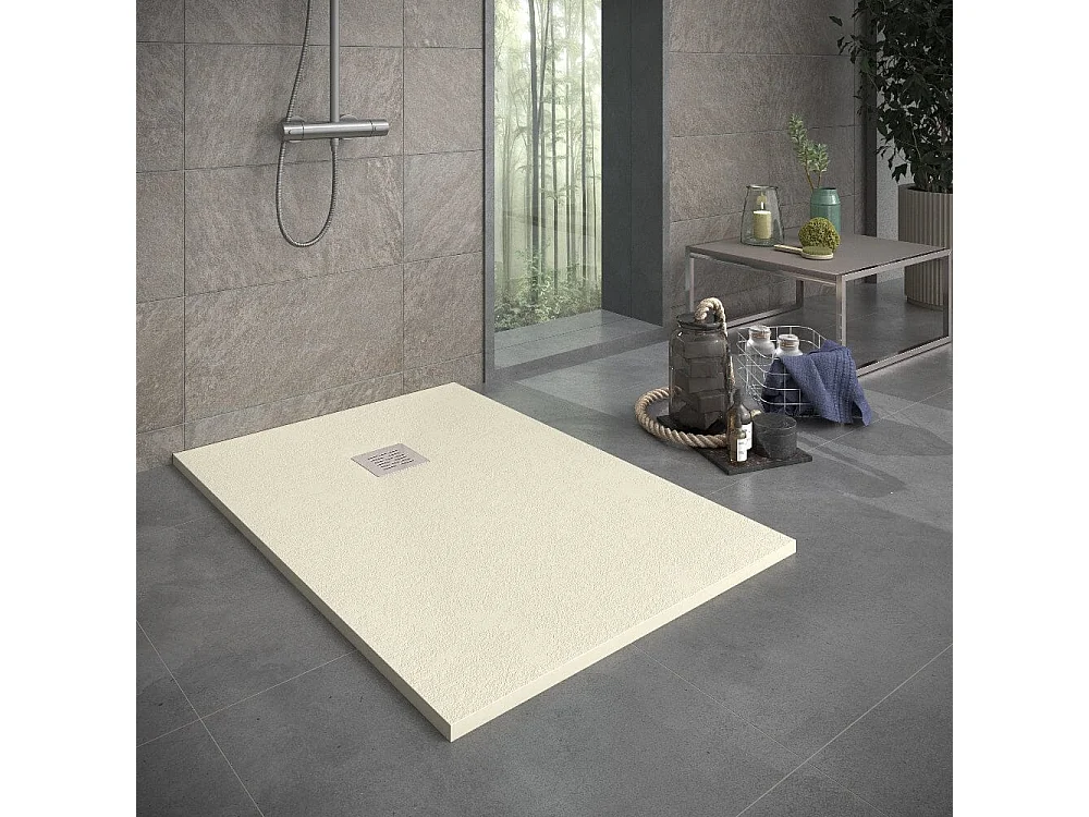 Plato de ducha resina SIERRA crema  80x80 cm rejilla acero inox.