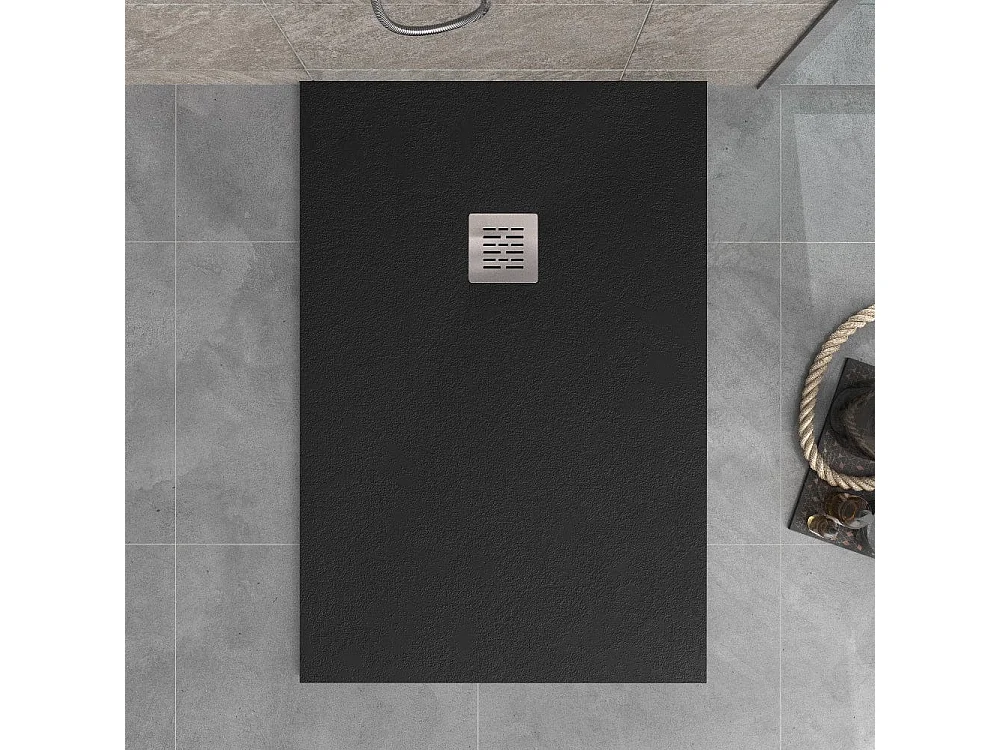 Plato de ducha resina SIERRA negro  70x140 cm rejilla acero inox.
