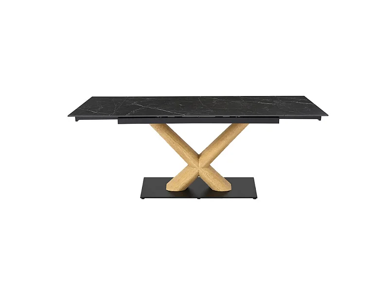 Table extensible 180 à 260 cm céramique noir marbré pied central X plaqué bois clair - INDIANA 13