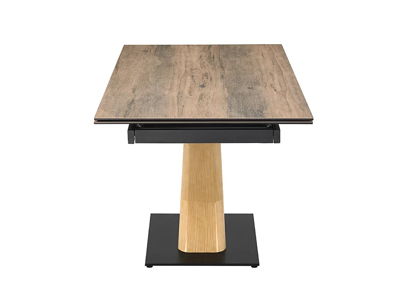 Table extensible 180 à 260 cm céramique effet bois pied central X plaqué bois clair - TEXAS 13