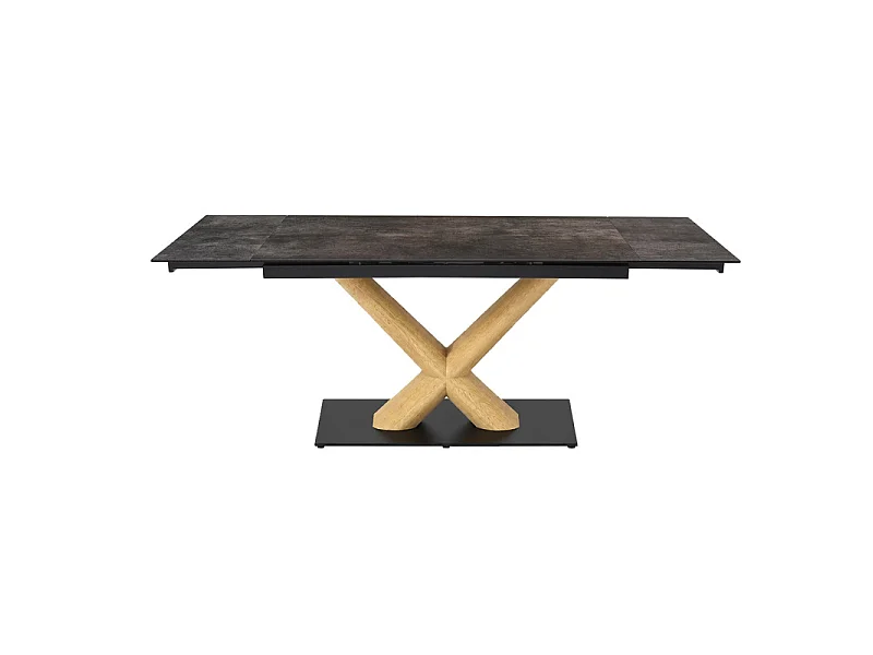 Table extensible 160 à 240 cm céramique gris vieilli pied central X plaqué bois clair - MAINE 13