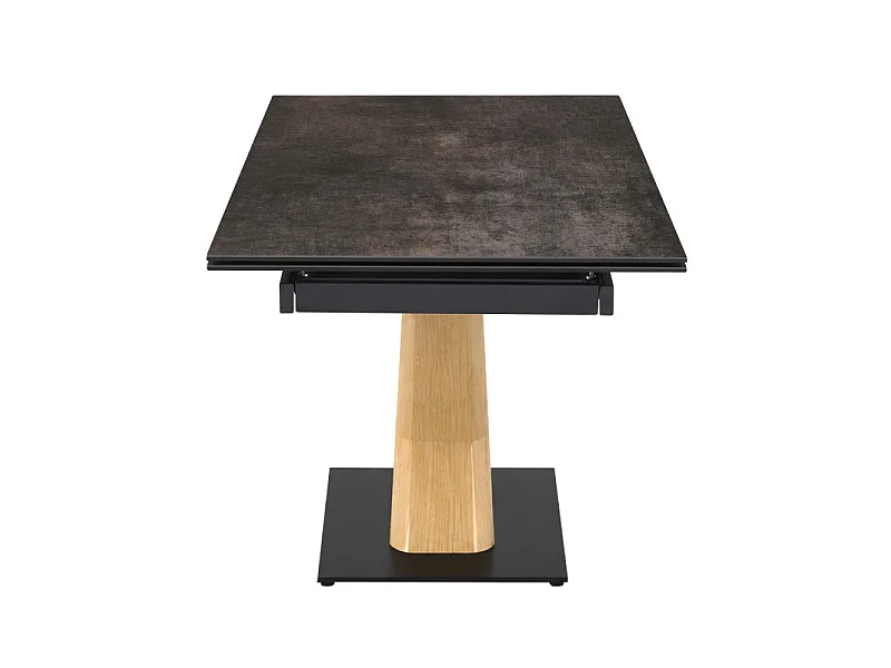 Table extensible 160 à 240 cm céramique gris vieilli pied central X plaqué bois clair - MAINE 13