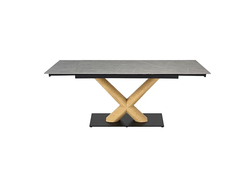 Table extensible 160 à 240 cm céramique gris marbré pied central X plaqué bois clair - ARIZONA 13