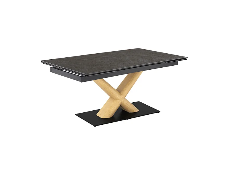 Table extensible 160/240 cm céramique gris anthracite pied central X plaqué bois clair - UTAH 13