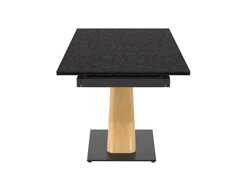 Table extensible 160 à 240 cm verre bullé gris pied central X plaqué bois clair - ATLANTA 13