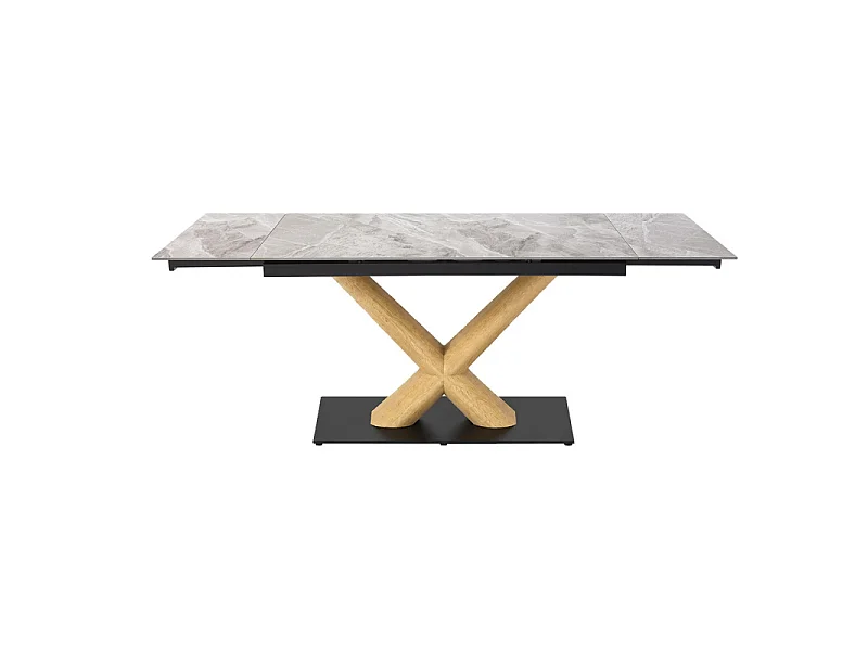 Table extensible 180 à 260 cm céramique gris laqué pied central X plaqué bois clair - DAKOTA 13