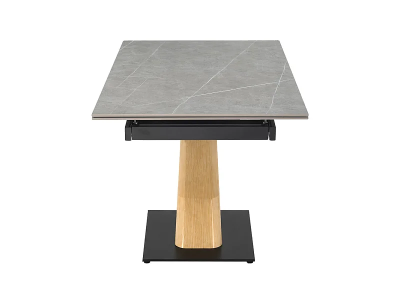 Table extensible 180 à 260 cm céramique gris marbré pied central X plaqué bois clair - ARIZONA 13