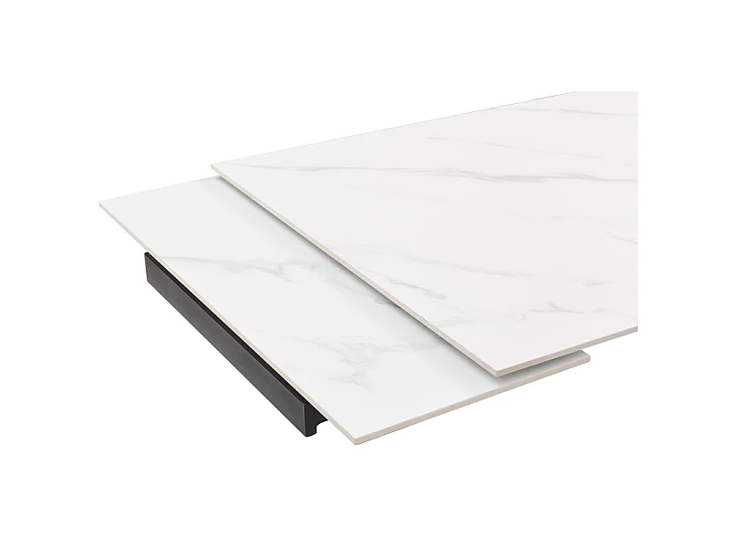 Table extensible 180 à 260 cm céramique blanc marbré pied central X plaqué bois clair - NEVADA 13