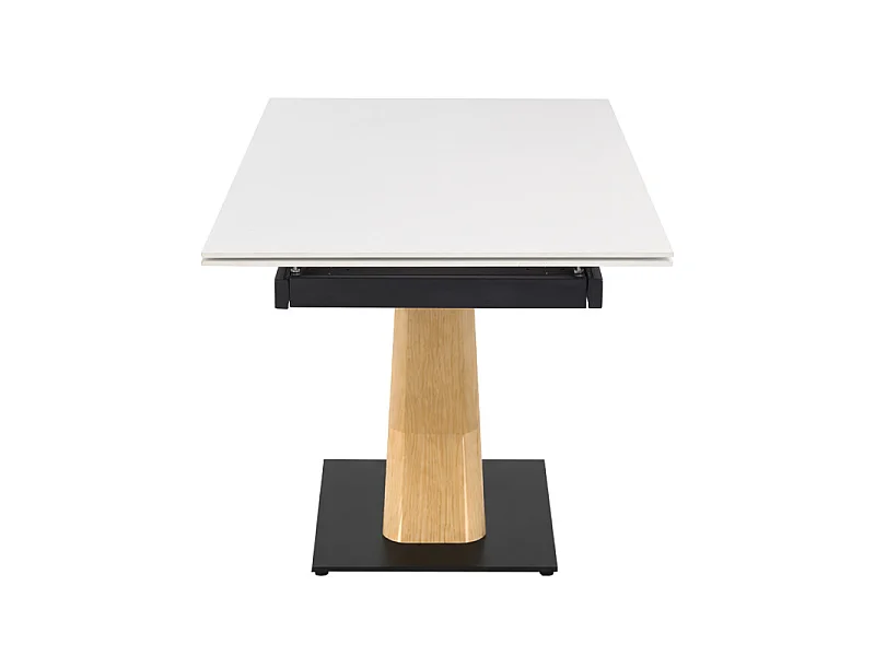 Table extensible 160 à 240 cm céramique blanc pied central X plaqué bois clair - OREGON 13