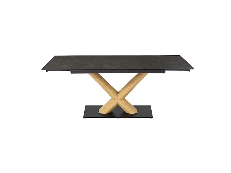 Table extensible 180 à 260 cm céramique gris anthracite pied central X plaqué bois clair - UTAH 13