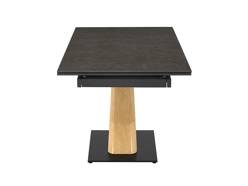 Table extensible 180 à 260 cm céramique gris anthracite pied central X plaqué bois clair - UTAH 13