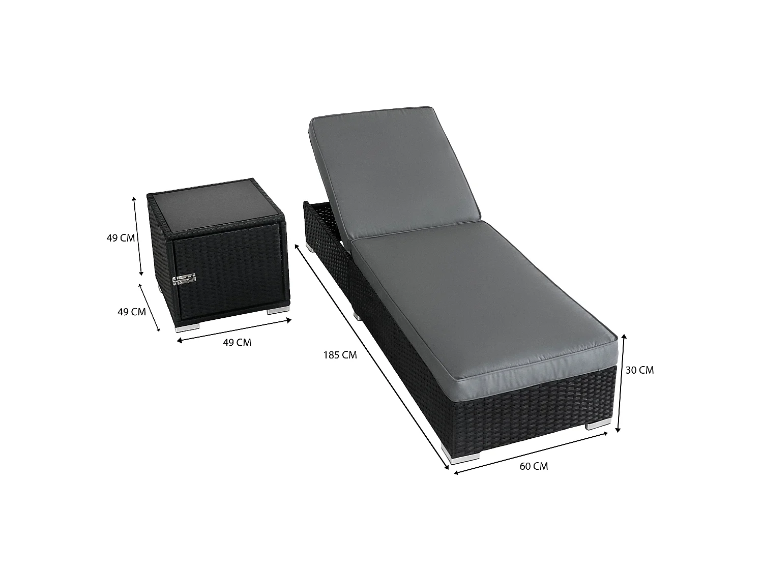 Polyrattan ligbed set 3-delig – 2 verstelbare zwarte ligbedden & bijzettafel