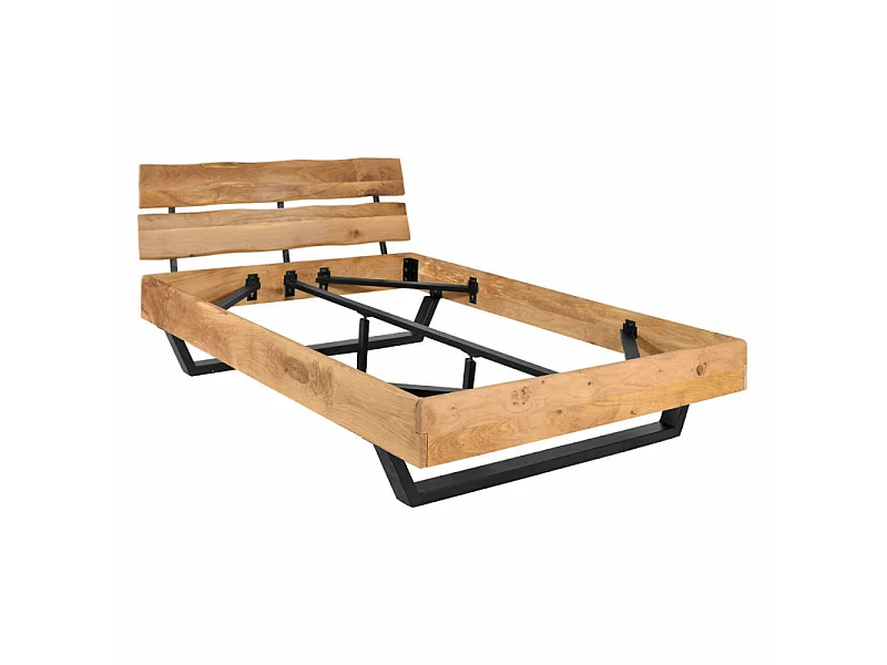 Lit 140 x 190 cm bois de chêne massif et pieds en métal noir - OTTAWA