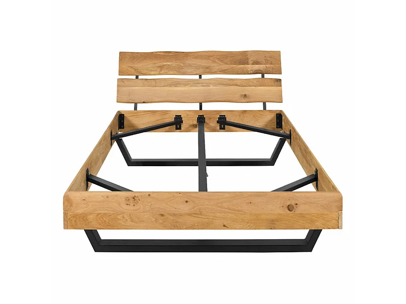 Lit 140 x 190 cm bois de chêne massif et pieds en métal noir - OTTAWA