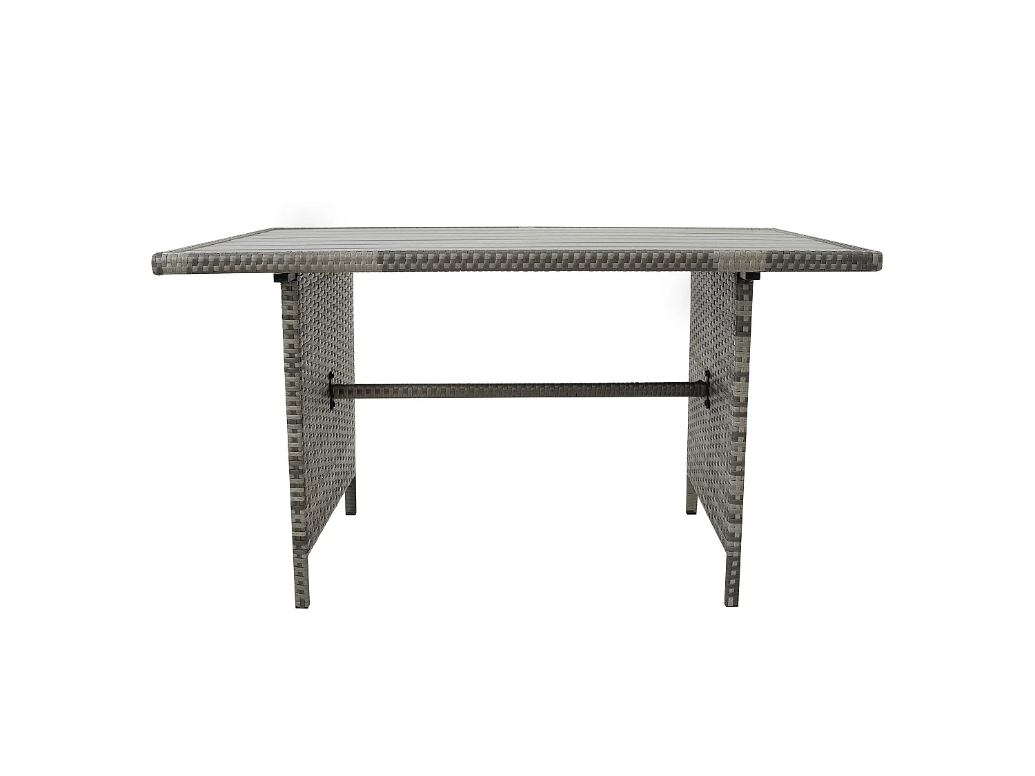 Ensemble Salon de Jardin Coin en Rotin Gris & Table en Bois Composite