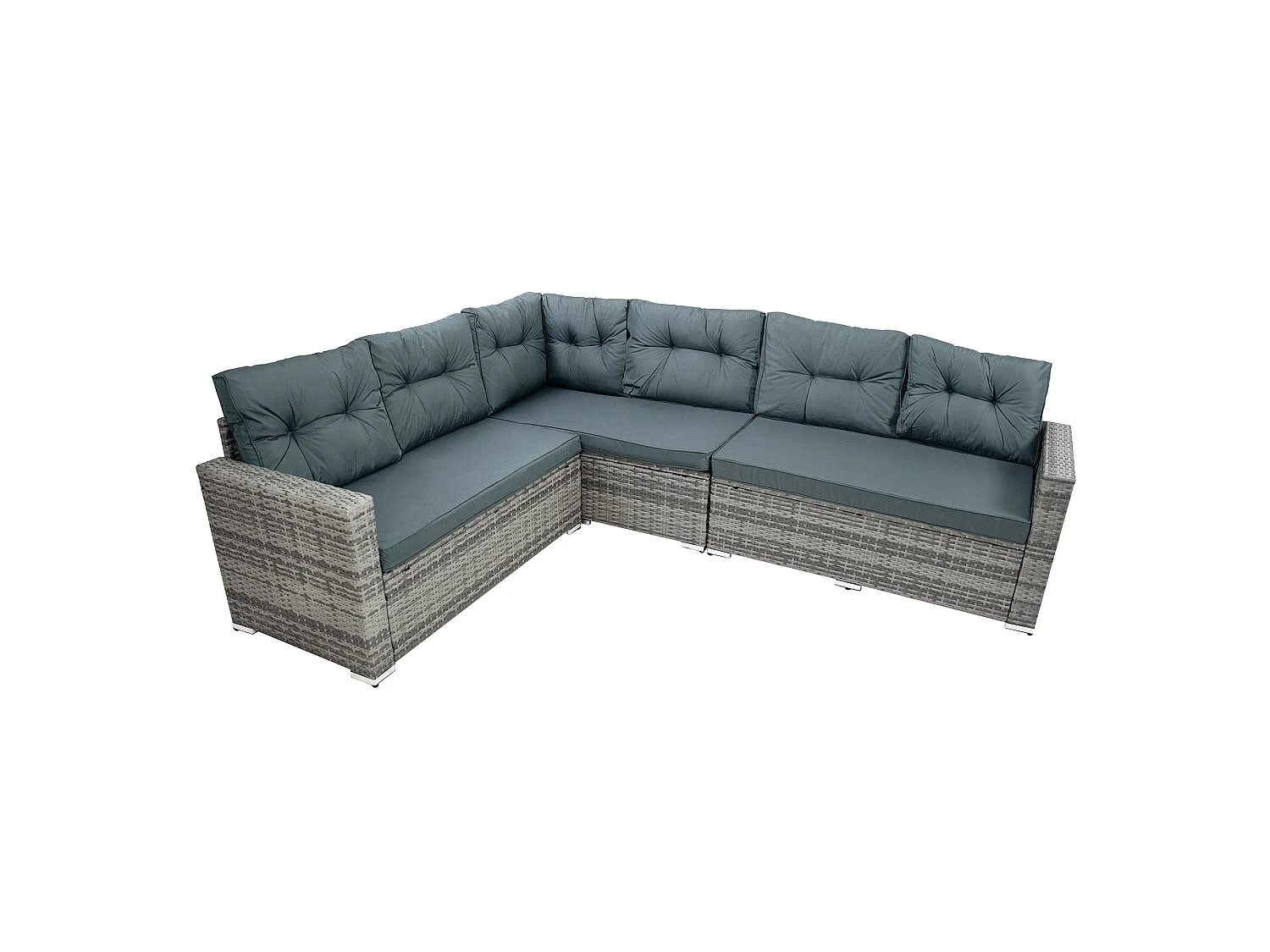 Ensemble Salon de Jardin Coin en Rotin Gris & Table en Bois Composite