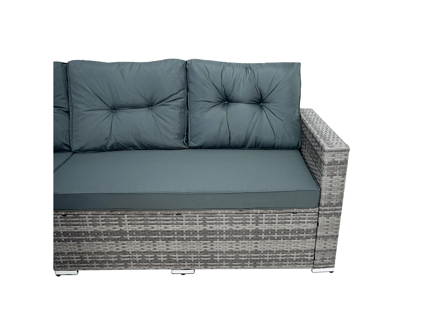 Ensemble Salon de Jardin Coin en Rotin Gris & Table en Bois Composite