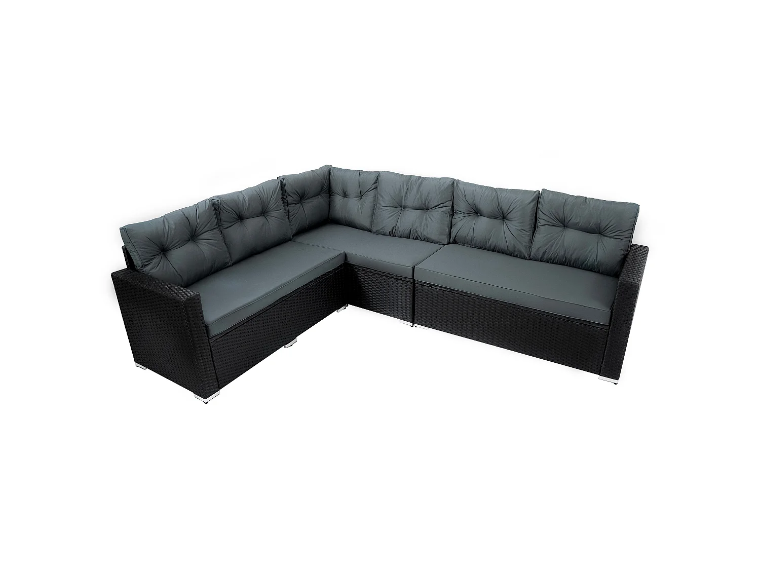 Ensemble Salon de Jardin Coin en Rotin Noir & Table en Bois Composite