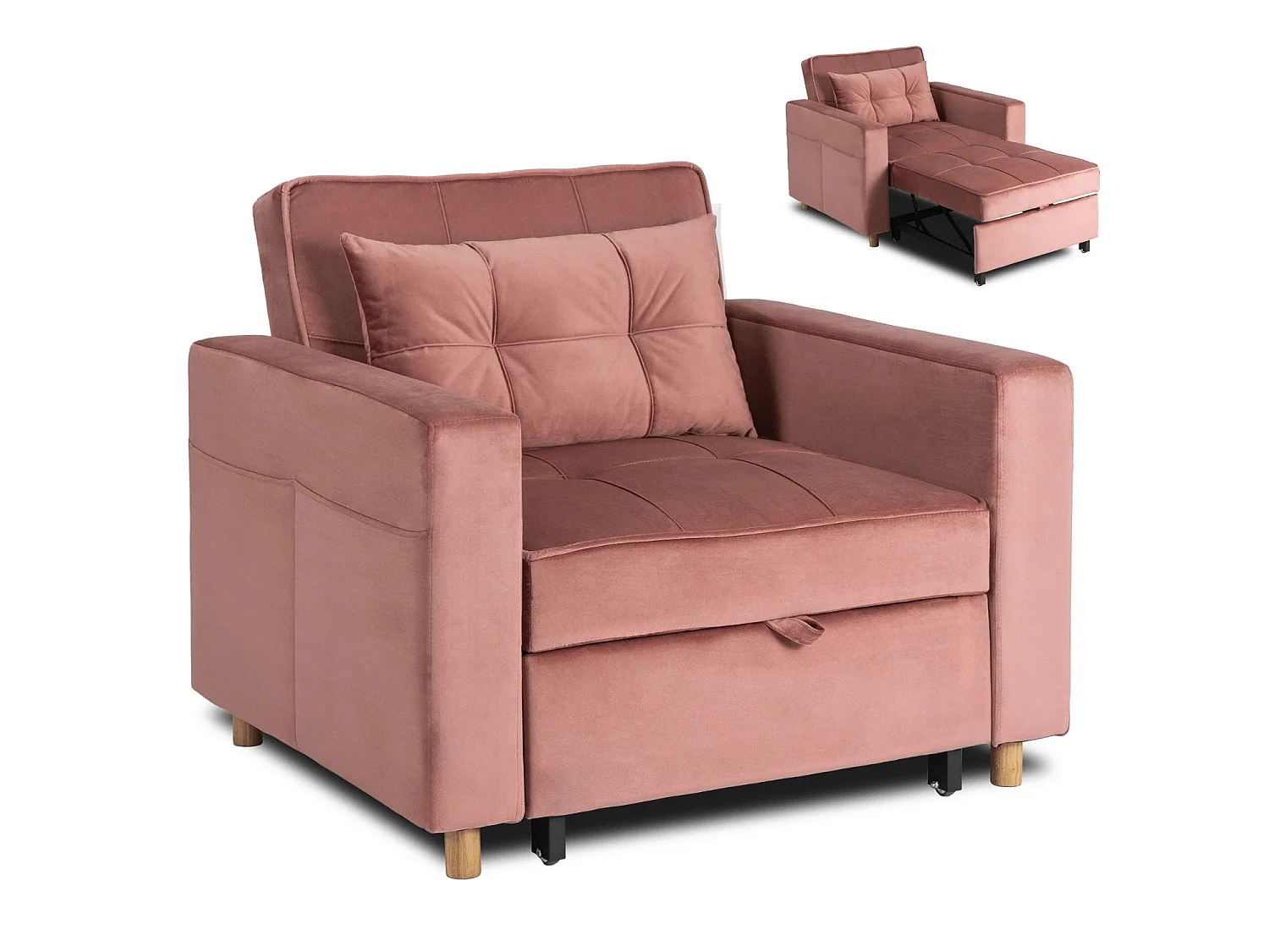 Poltrona Reclinável SOLOR Veludo Rosa