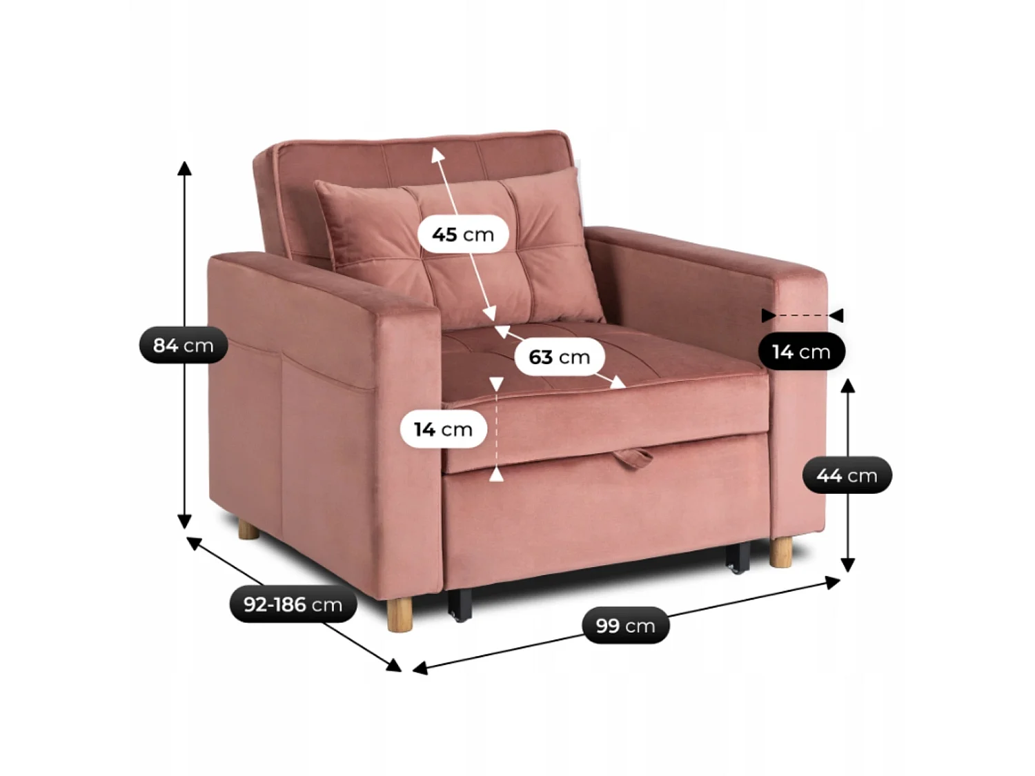 Poltrona Reclinável SOLOR Veludo Rosa