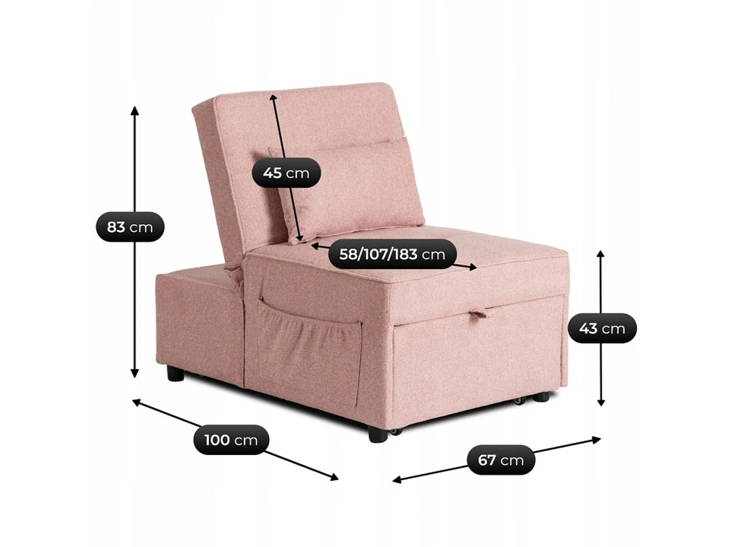Poltrona Reclinável IBERIS 67 cm Rosa