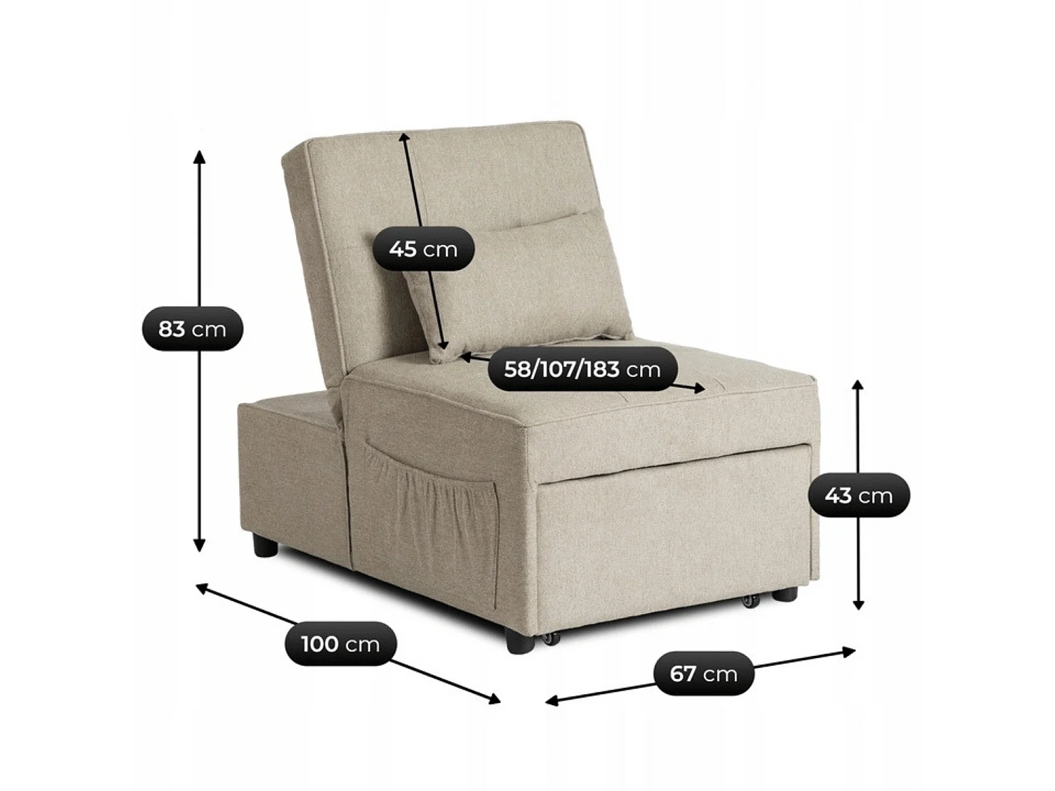 IBERIS Reclining Reclining Chairer 67 cm Bege
