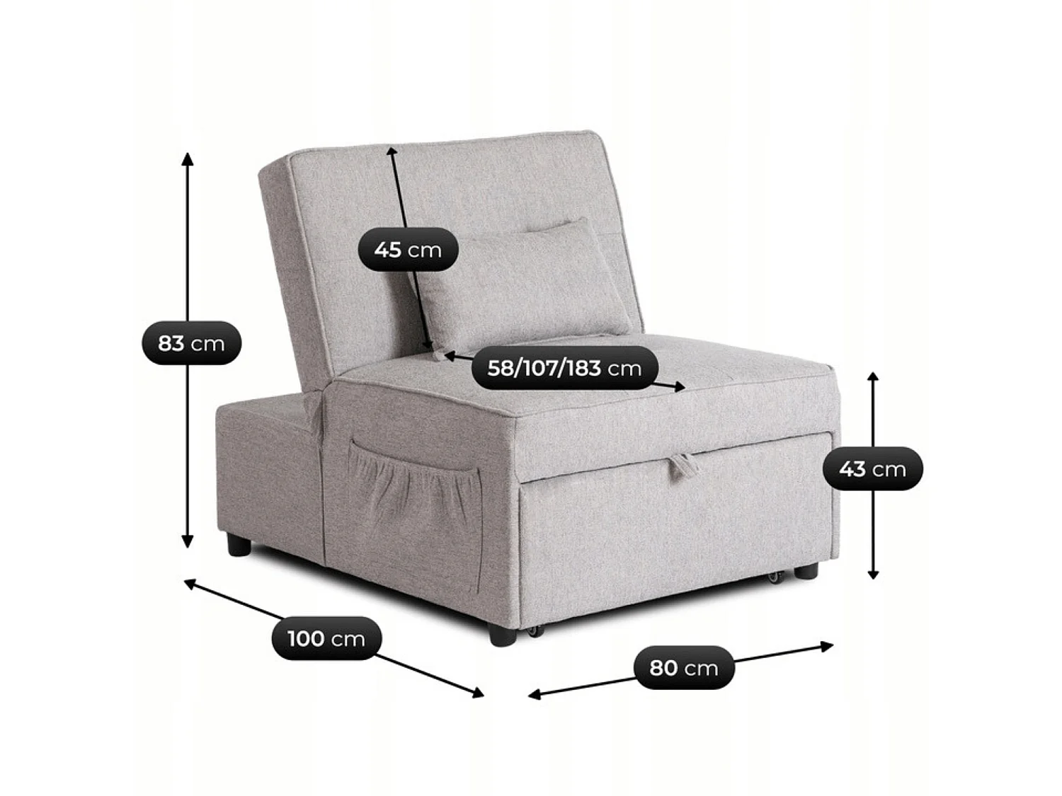 Poltrona Reclinável IBERIS 80 cm Cinza