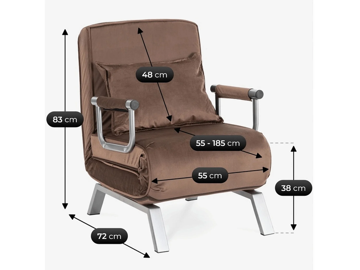 BART Reclining Armchair Velour Marrom
