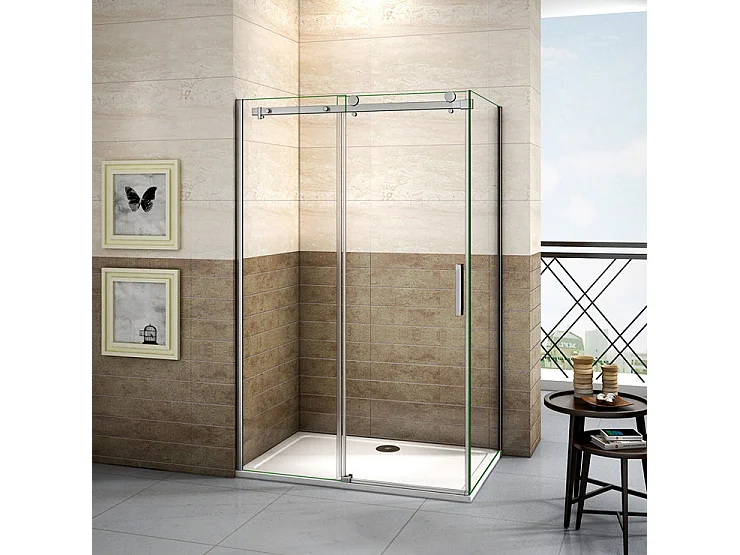 Cabine de douche coulissante 160x90x195cm, porte de douche 160cm + paroi latérale Hauteur 195cm, verre 8mm anticalcaire