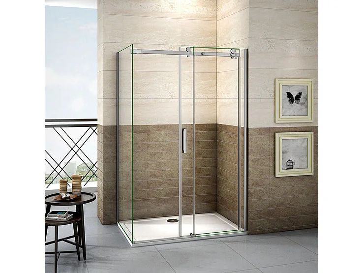 Cabine de douche coulissante 160x90x195cm, porte de douche 160cm + paroi latérale Hauteur 195cm, verre 8mm anticalcaire