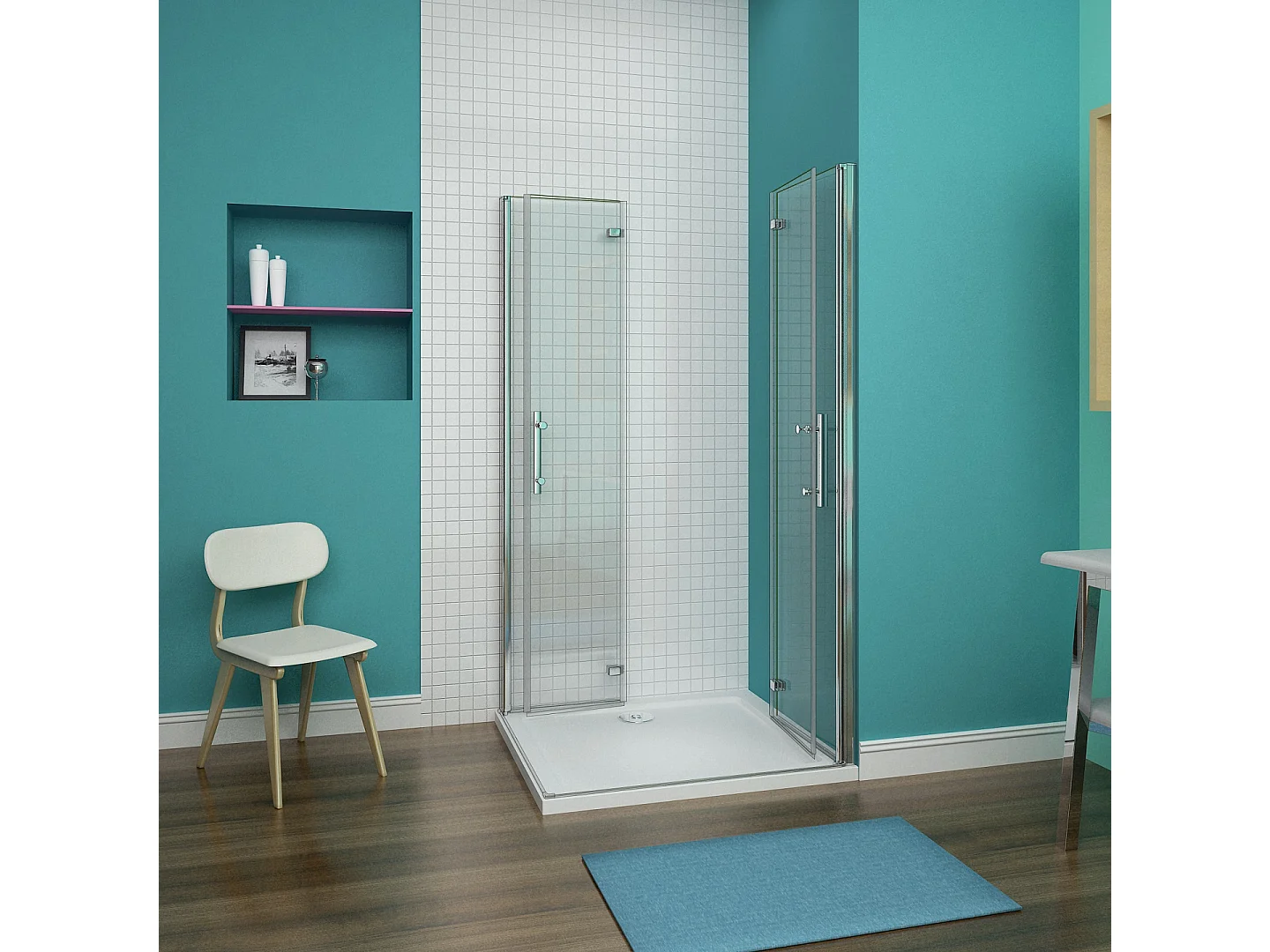 Cabine de douche pivotante et pliante 110x90x195cm en 6mm verre securit anticalcaire, poignée en inox