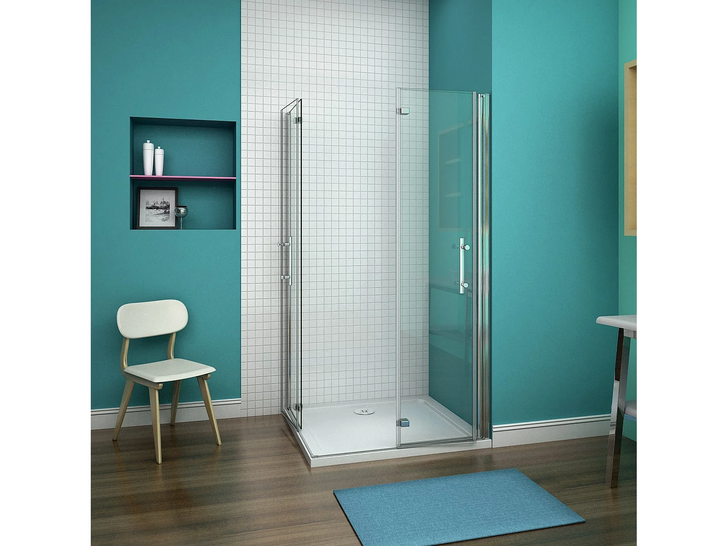 Cabine de douche pivotante et pliante 110x90x195cm en 6mm verre securit anticalcaire, poignée en inox