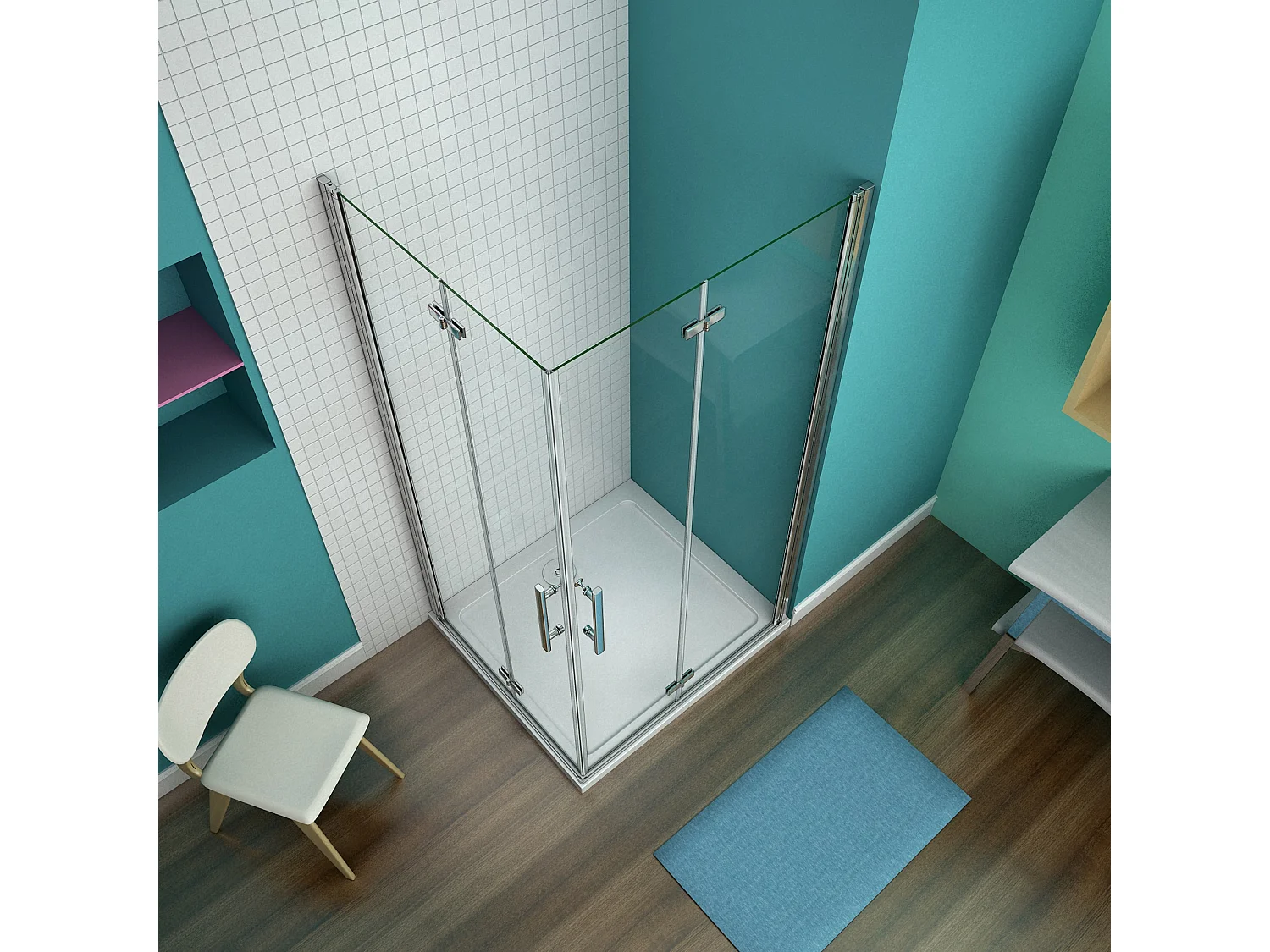 Cabine de douche pivotante et pliante 110x90x195cm en 6mm verre securit anticalcaire, poignée en inox