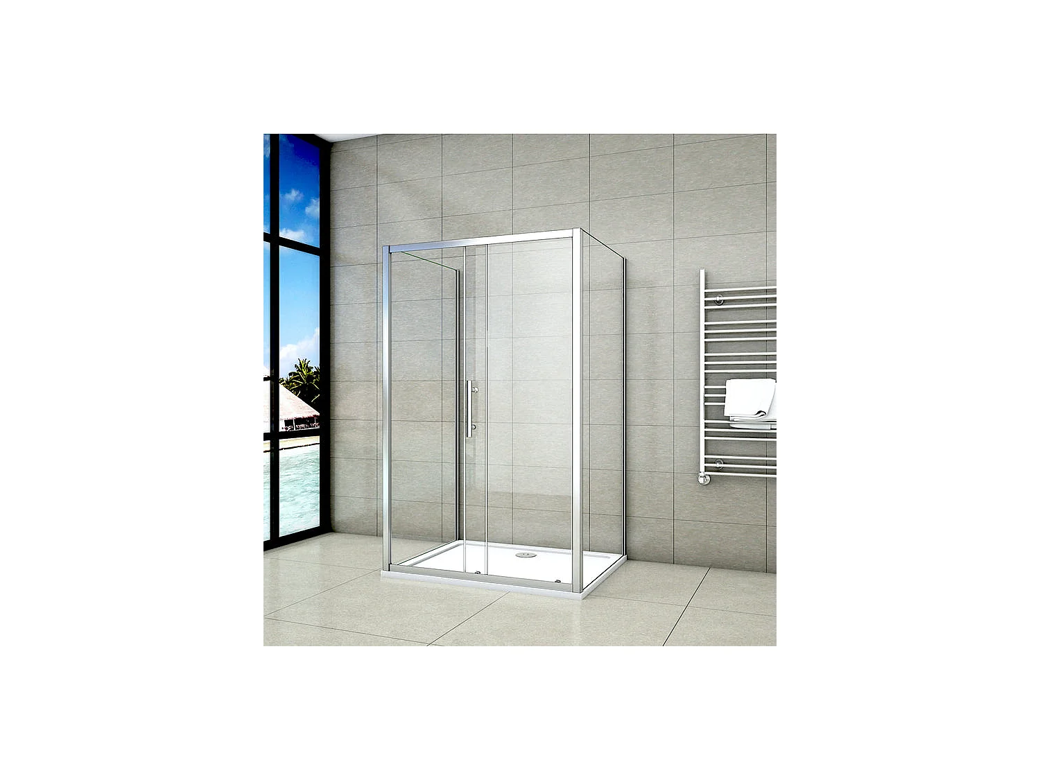 Cabine de douche coulissante en forme U 100x90x90x190cm en 5mm verre de sécurité, porte de douche coulissante 100cm + 2 parois latérales