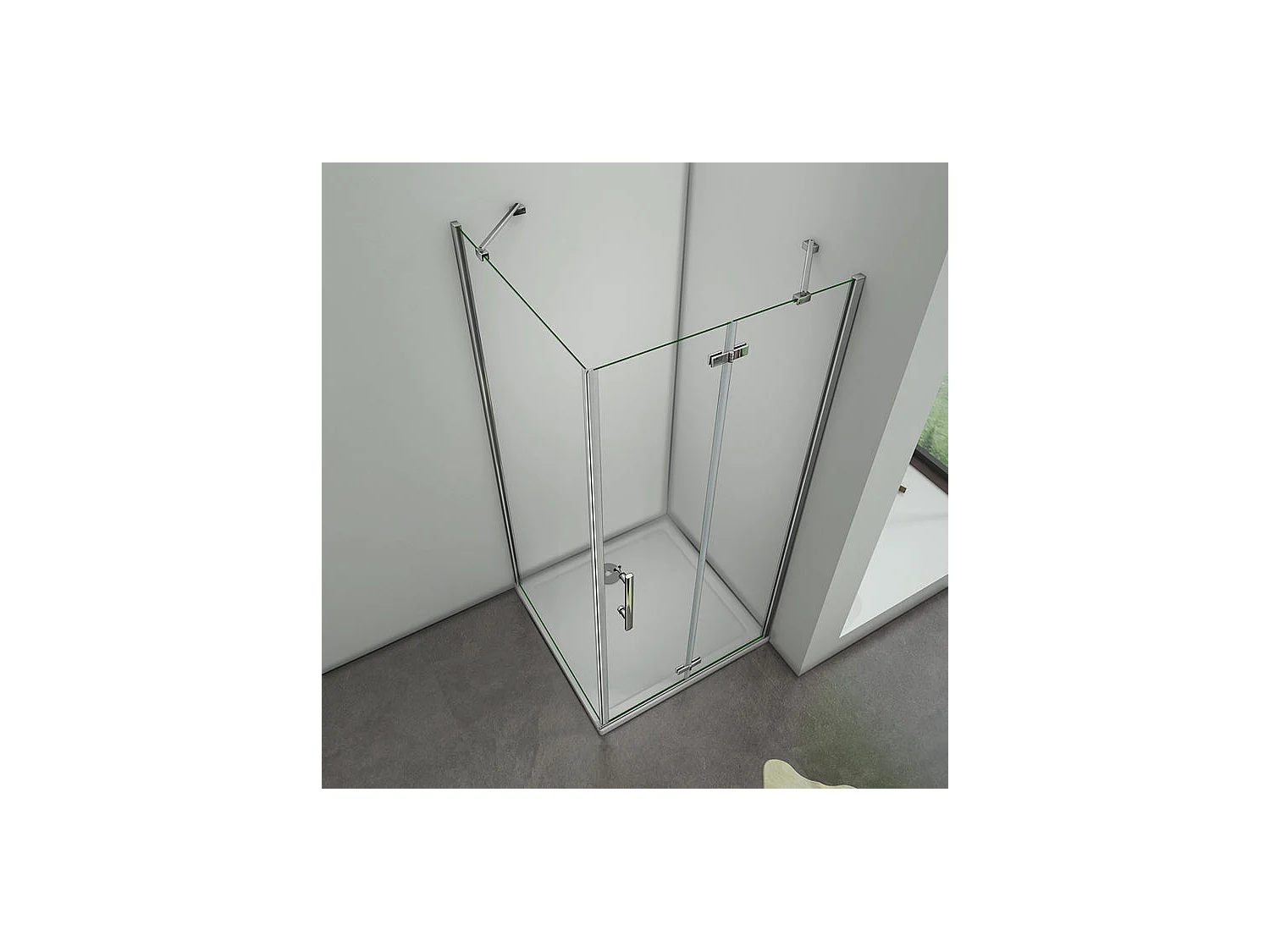 Cabine de douche pivotante 100x80x195cm, porte de douche 100cm + paroi latérale avec barre de fixation d'angle, en verre 6mm trempé