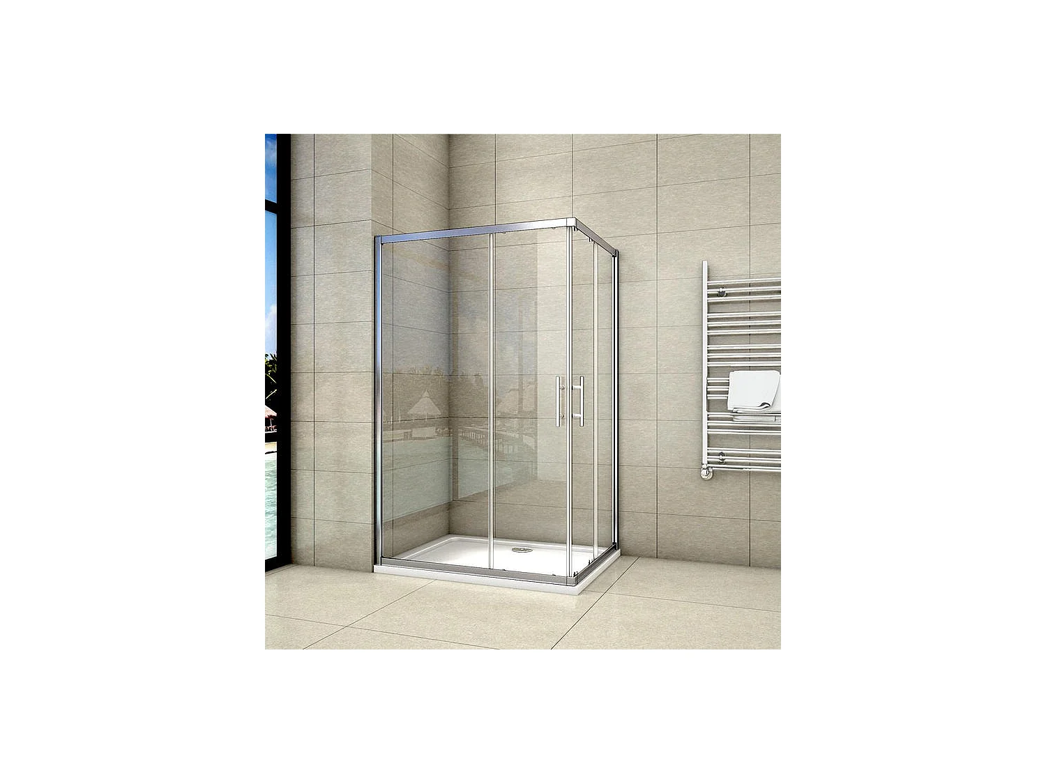 Cabine de douche coulissante 90x80x195cm en 6mm verre securit anticalcaire, L'accès d'angle
