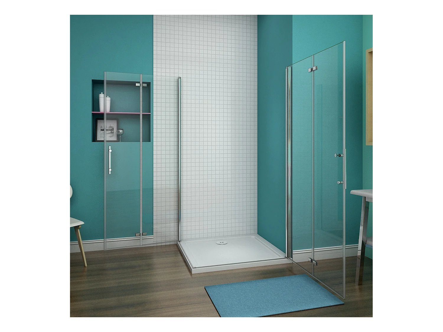 Draaibare en opvouwbare douchecabine 100x90x195cm, 6mm anti schubbend veiligheidsglas, RVS handvat