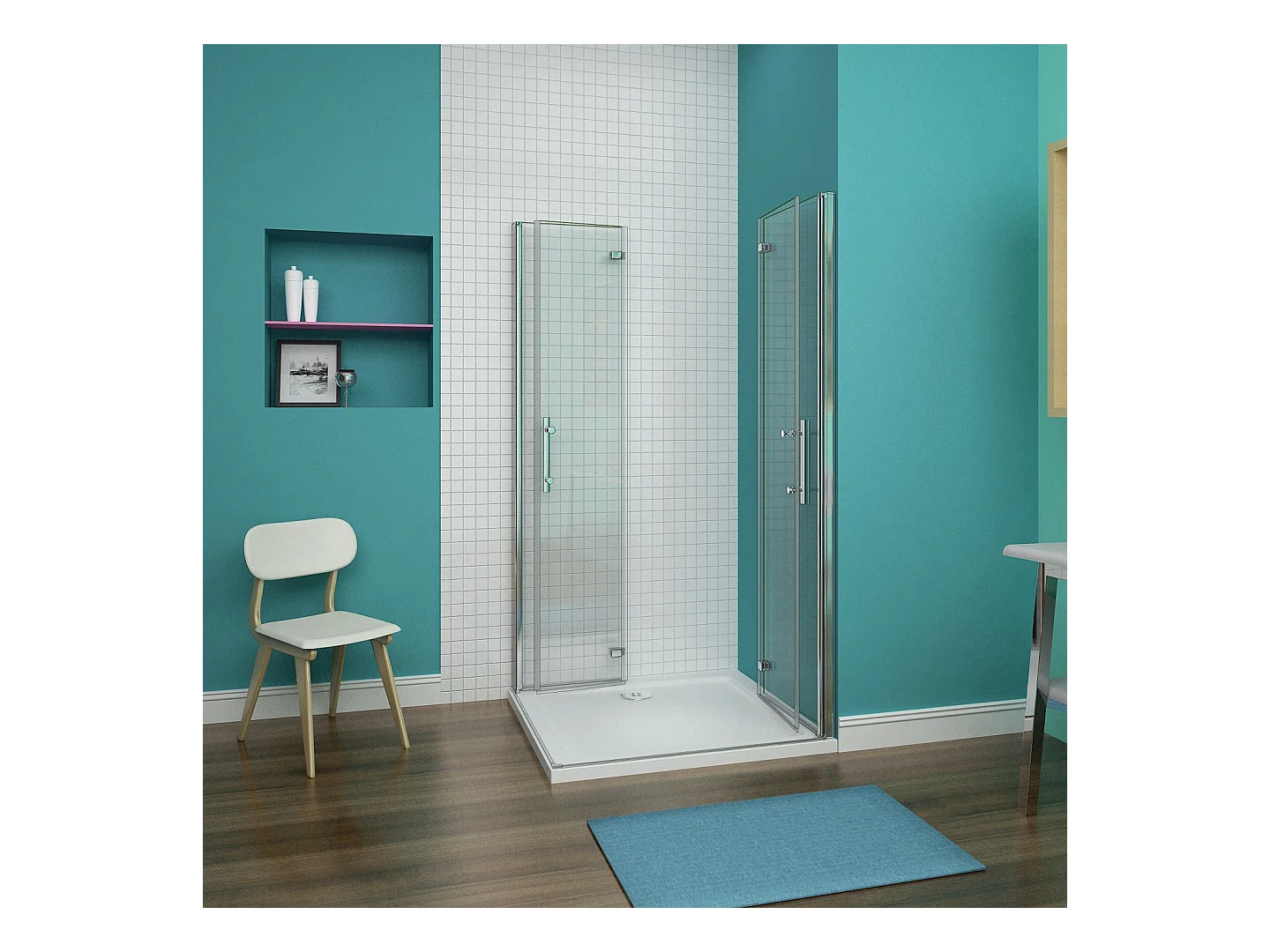 Cabine de douche pivotante et pliante 110x110x195cm en 6mm verre securit anticalcaire, poignée en inox
