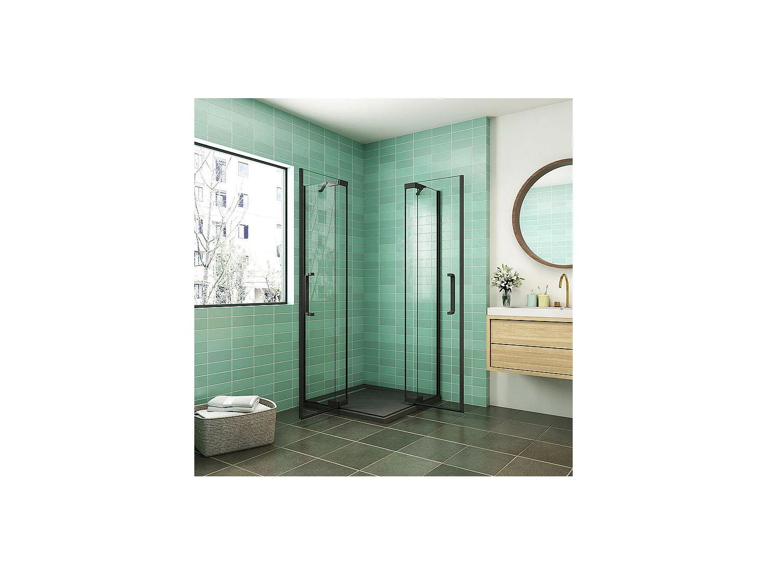 Cabine de douche Noire 80x80x195cm cabine de douche battante l'accès d'angle en 8mm verre anticalcaire