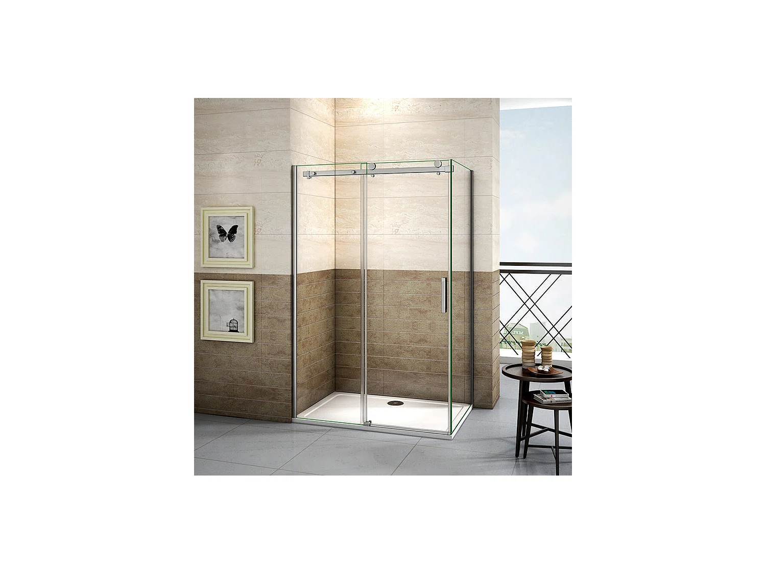 Cabine de douche coulissante 140x90x195cm, porte de douche 140cm + paroi latérale Hauteur 195cm, verre 8mm anticalcaire
