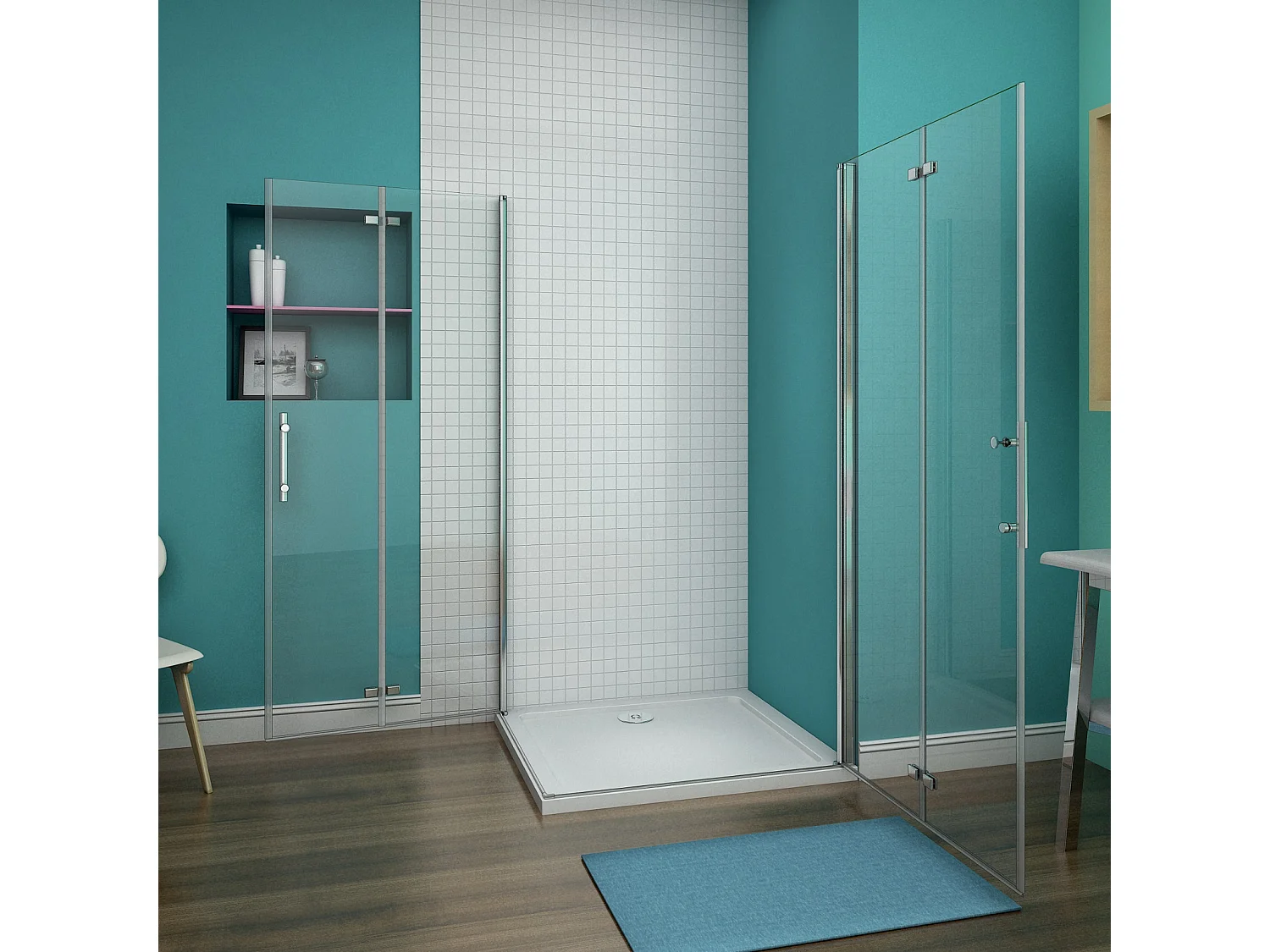 Cabine de douche pivotante et pliante 90x70x195cm en 6mm verre securit anticalcaire, poignée en inox