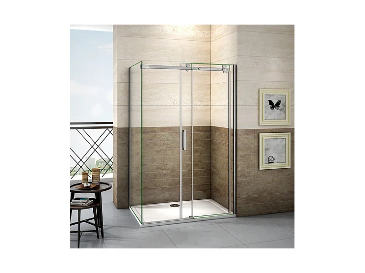 Cabine de douche coulissante 100x100x195cm, porte de douche 100cm + paroi latérale Hauteur 195cm, verre 8mm anticalcaire