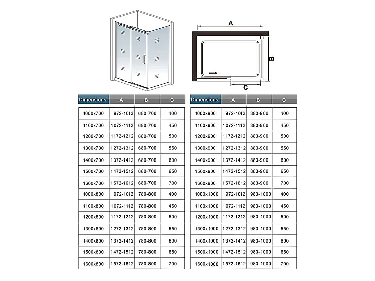 Cabine de douche coulissante 100x100x195cm, porte de douche 100cm + paroi latérale Hauteur 195cm, verre 8mm anticalcaire