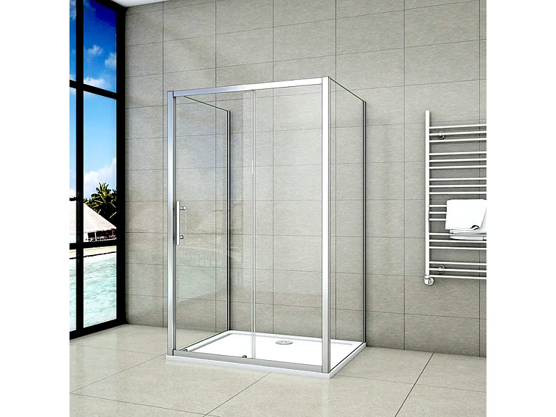 Cabine de douche coulissante en forme U 140x70x70x190cm en 5mm verre de sécurité, porte de douche coulissante 140cm + 2 parois latérales